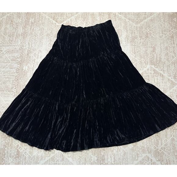 Double D Ranch M Blackhill Crushed Velvet Maxi Flowy Western Cowgirl Goth Skirt - Picture 8 of 8